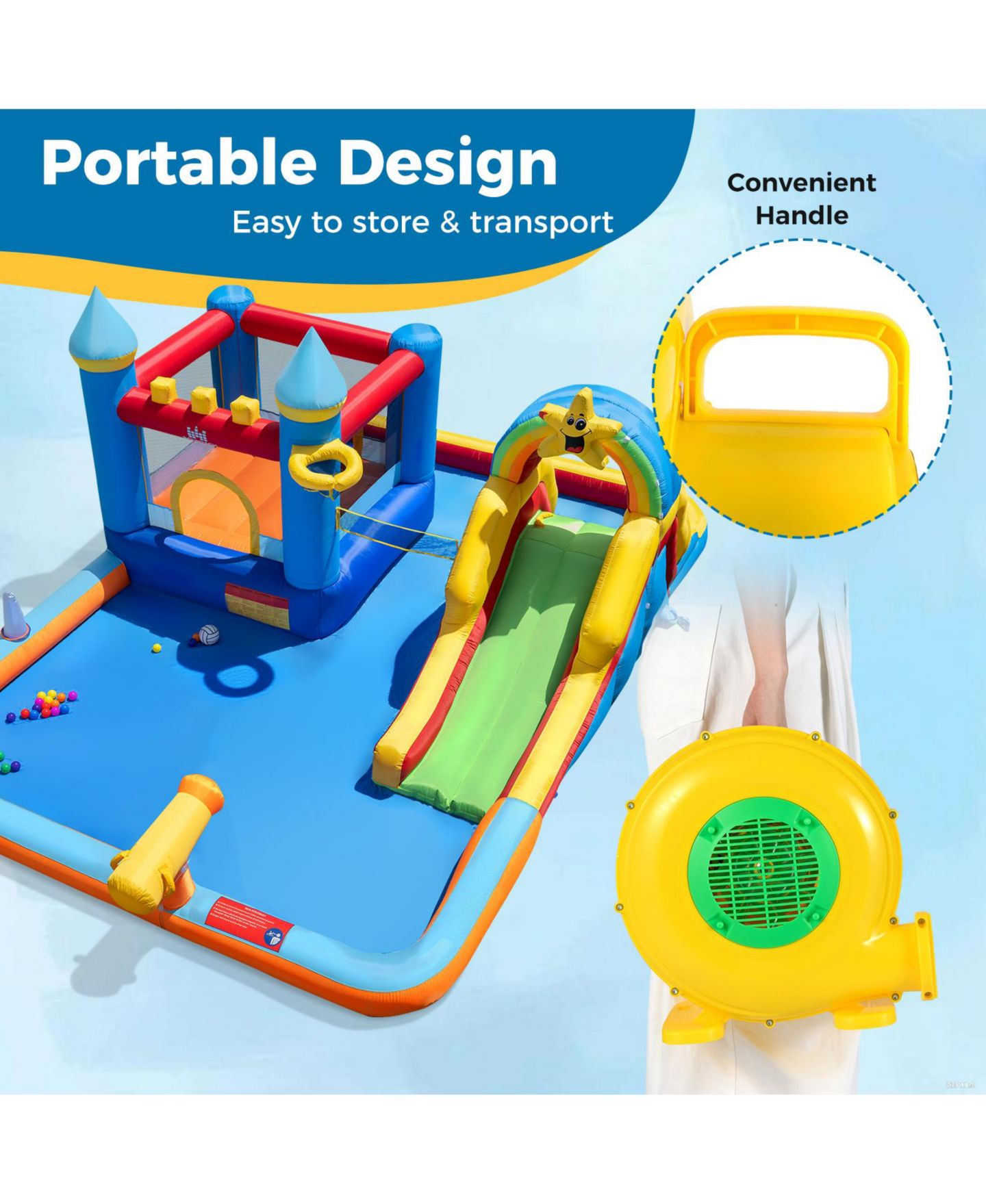 Детская игрушка SUGIFT 480W Bounce House Blower with Handle and Ground Stakes, цвет: Жёлтый — фото 7
