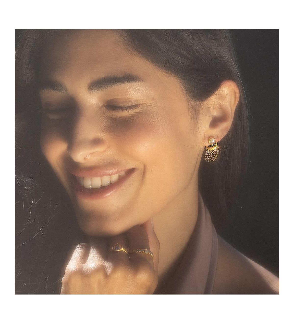 Satya Jewelry Scattering Stardust Moonstone Fringe Stud Drop Earrings