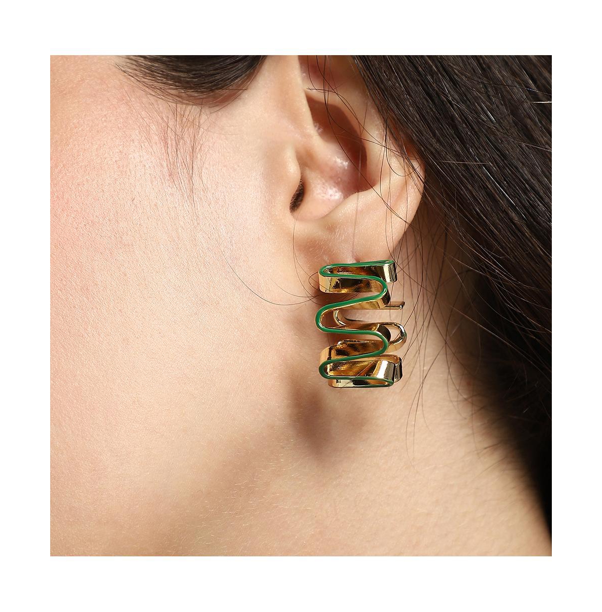 Women's The Enamel-Coil Hoop Earrings - Shamrock Green & California Gold