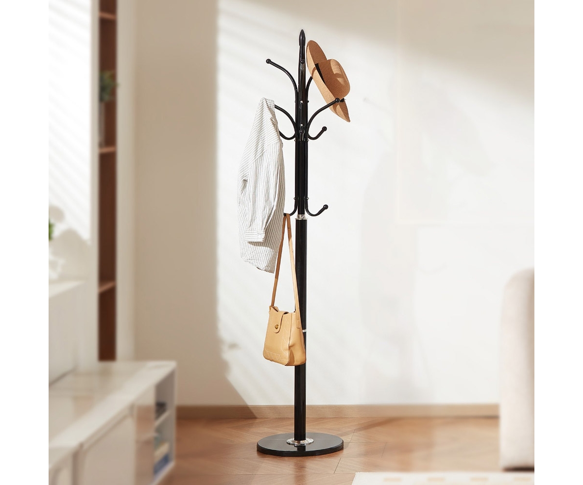 Slickblue Freestanding Coat Rack with Marble Base and 6 Hooks for Coats and Hats