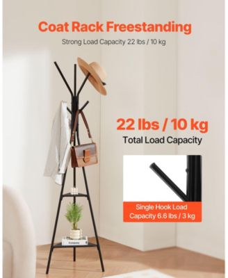 Freestanding Design Coat Rack Stand with 2 Storage Shelves, 6 Hooks