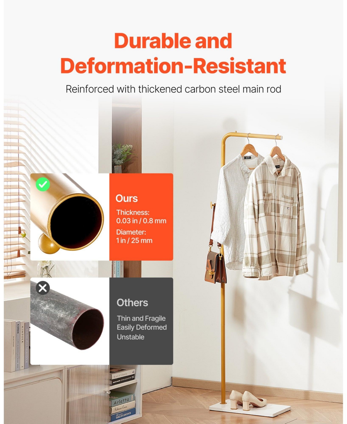 Slickblue Freestanding Coat Rack with Quartz Stone Base and 3 Round Hooks