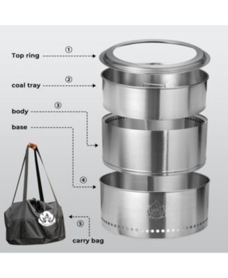 19" Smokeless Fire Pit, Stainless Steel, Portable with Ash Pan