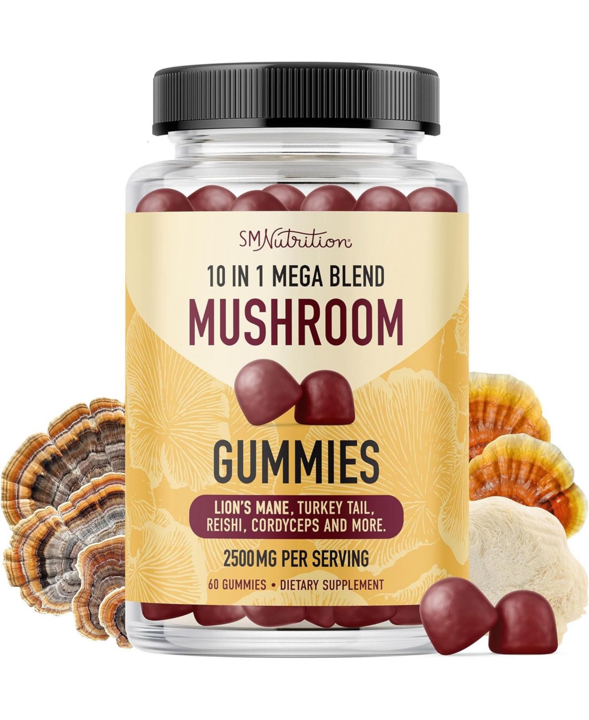 SMNutrition Mushroom Gummies, Raspberry, 60ct