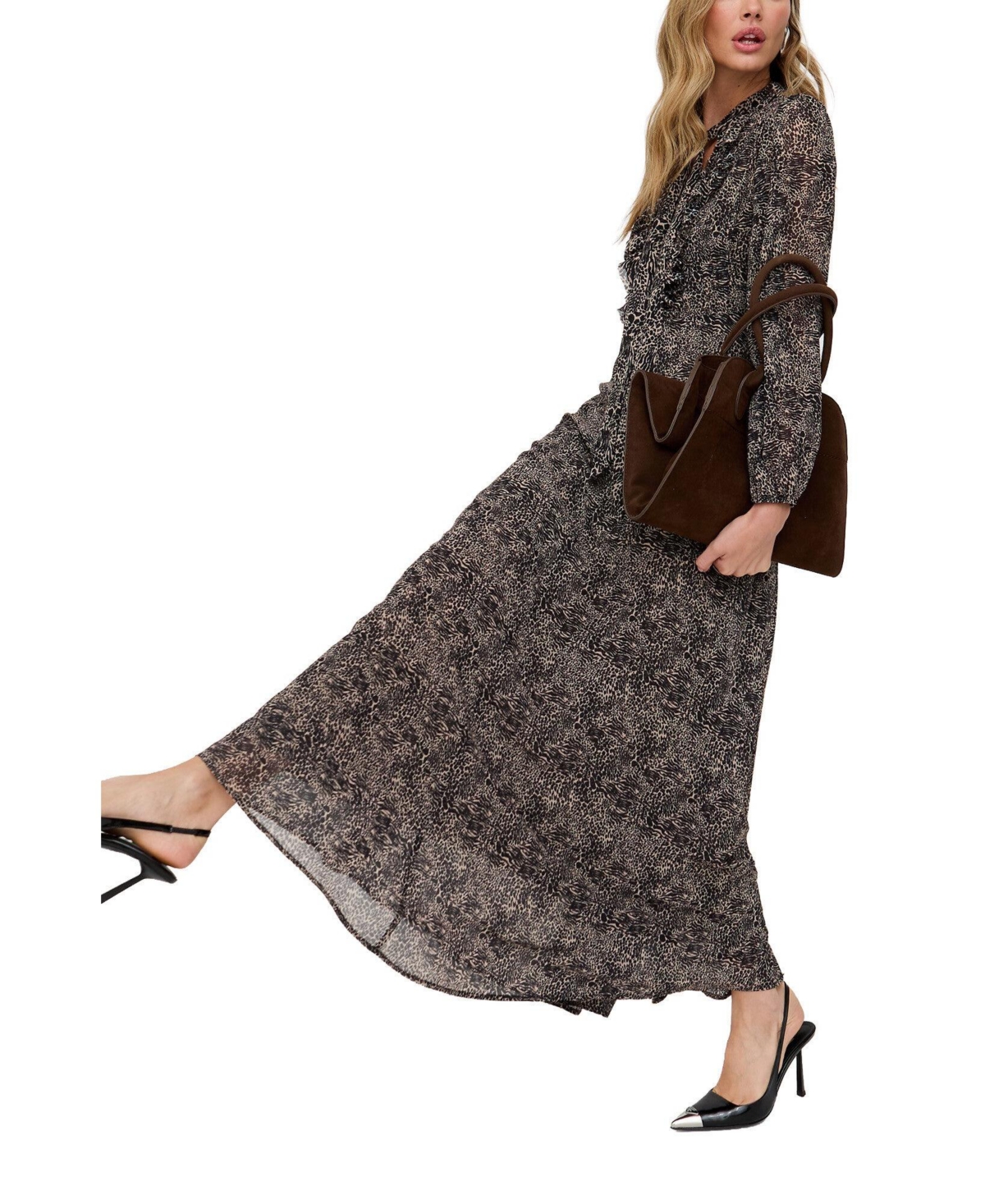 Lily and Lionel London Women's Margot Ruffle Neck Spot Print Maxi Dress
