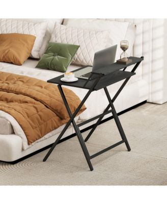 HOMCOM Small Folding Desk Foldable Computer Desk with Monitor Shelf