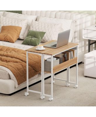 Small Folding Desk Foldable Computer Desk with Shelf Wheels