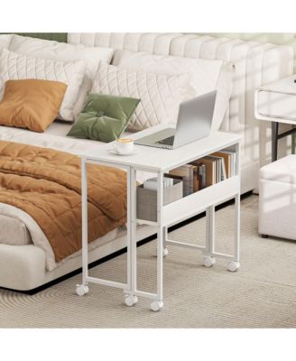 Small Folding Desk Foldable Computer Desk with Shelf Wheels