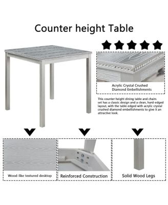 5-Piece Counter Height Dining Set with 4 Upholstered Chairs, 34.5" Square Table with Crystal Trim for Small Dining Room-Maison Boucle