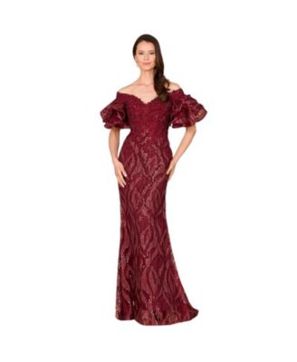 Women's Off shoulder mermaid beaded gown with tiered sleeves