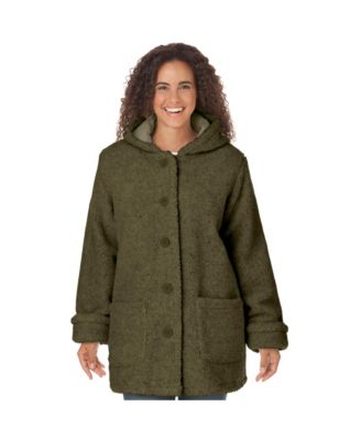 Plus Size Short Hooded Berber Fleece Jacket