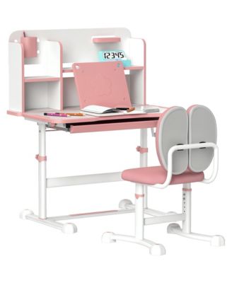 Height Adjustable Kids Desk and Chair Set w/ Reading Rack,