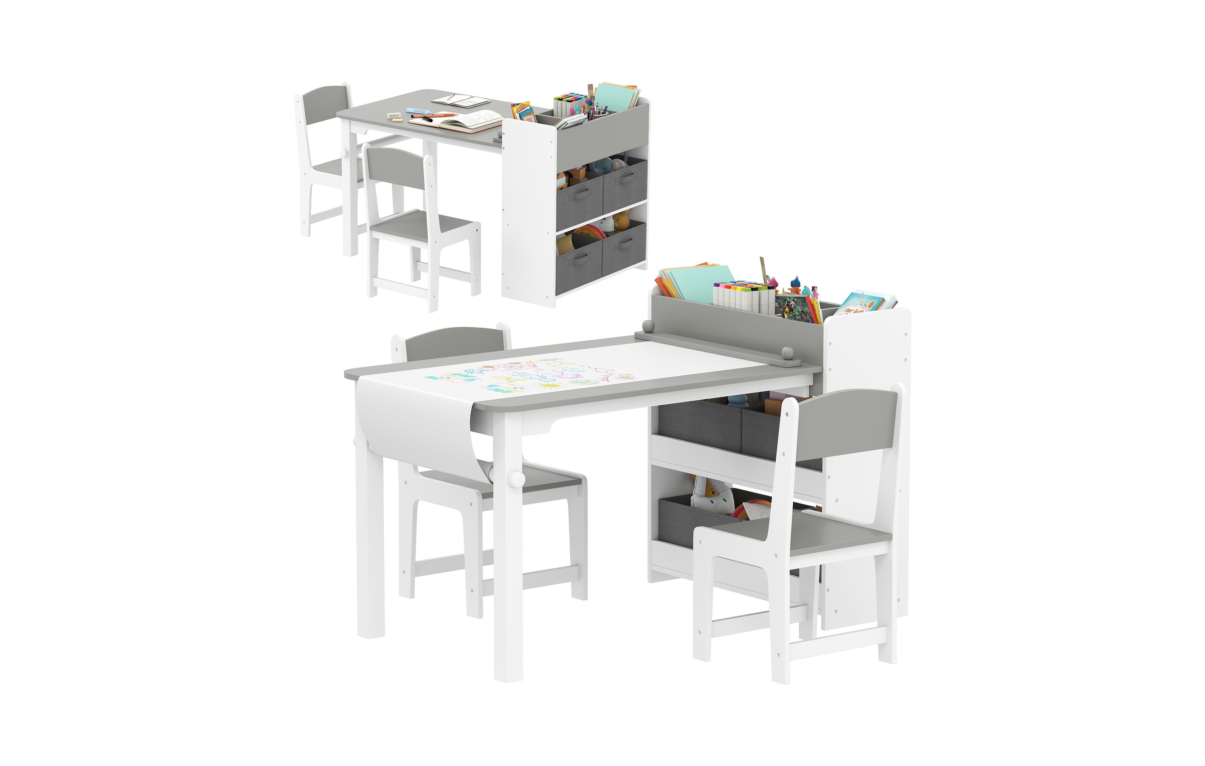 Qaba Kids Desk and Chair Set, Activity Craft Table for 3-8, Natural Wood
