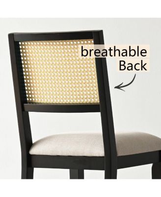 5-Piece Black Round Dining Set, MDF Table with Faux Rattan Back Chairs and Upholstered Seats Apartment Small Dining Room-Maison Boucle