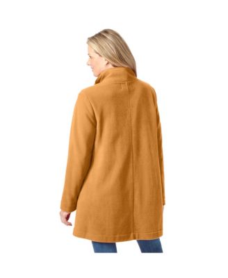 Plus Size Fleece Swing Funnel-Neck Coat