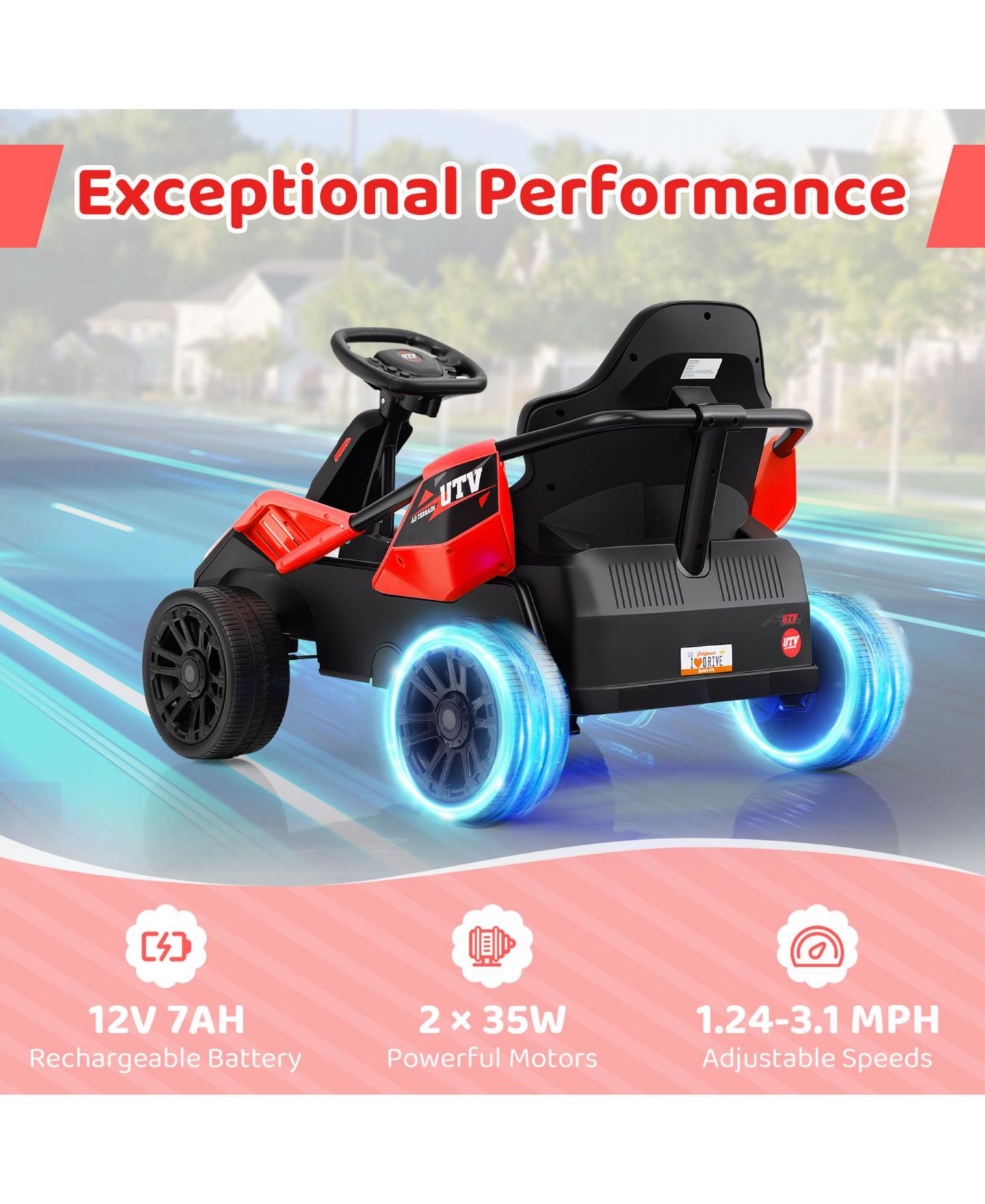 Детская игрушка SUGIFT 12V UTV Car with Remote Control and Spring Suspension Ride-On, 110 lbs Capacity, Ages 3+, цвет: Красный — фото 7
