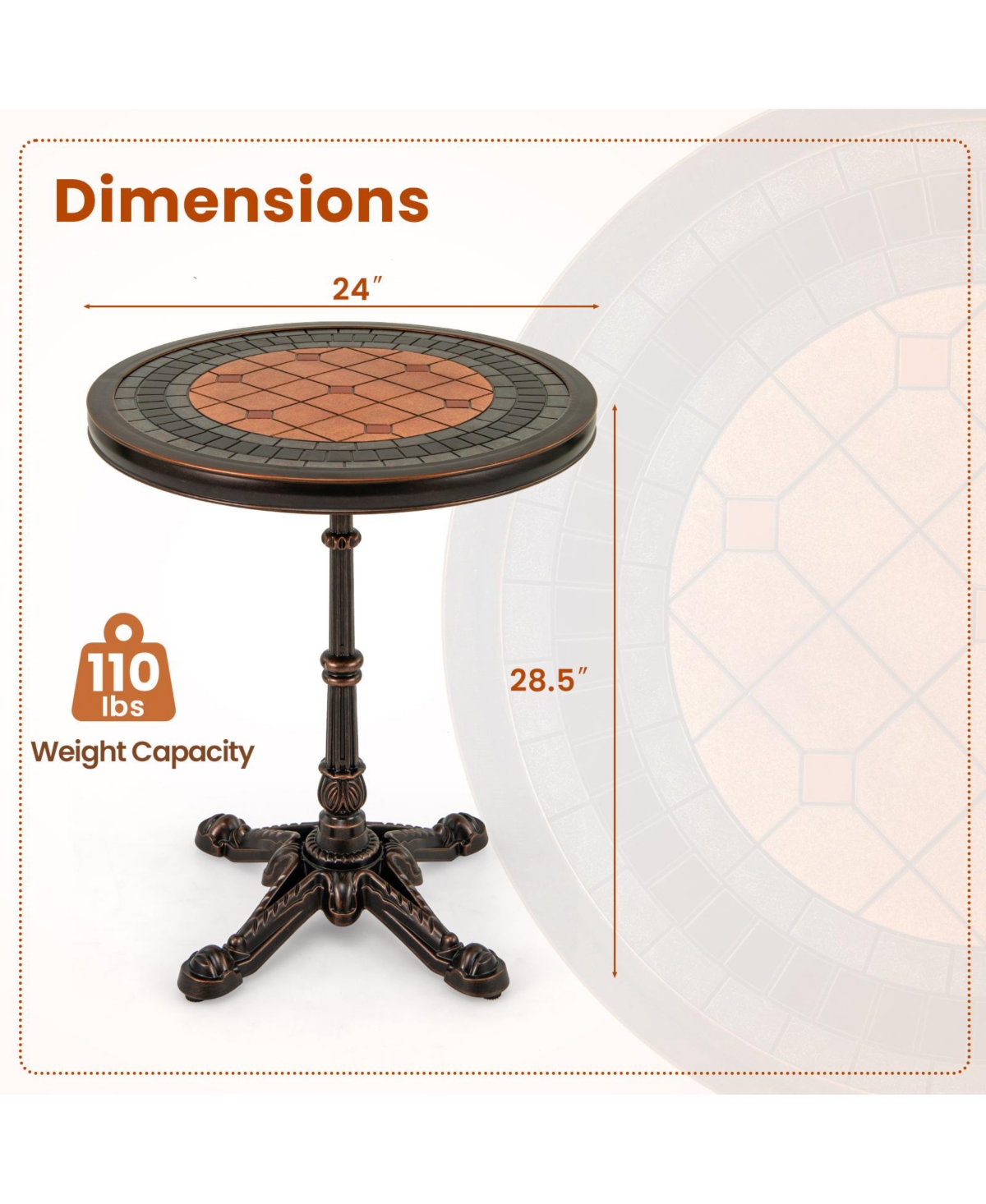 Costway 32" Patio Dining Table with 1.6" Umbrella Hole & Lid Dpc Tabletop for Backyard