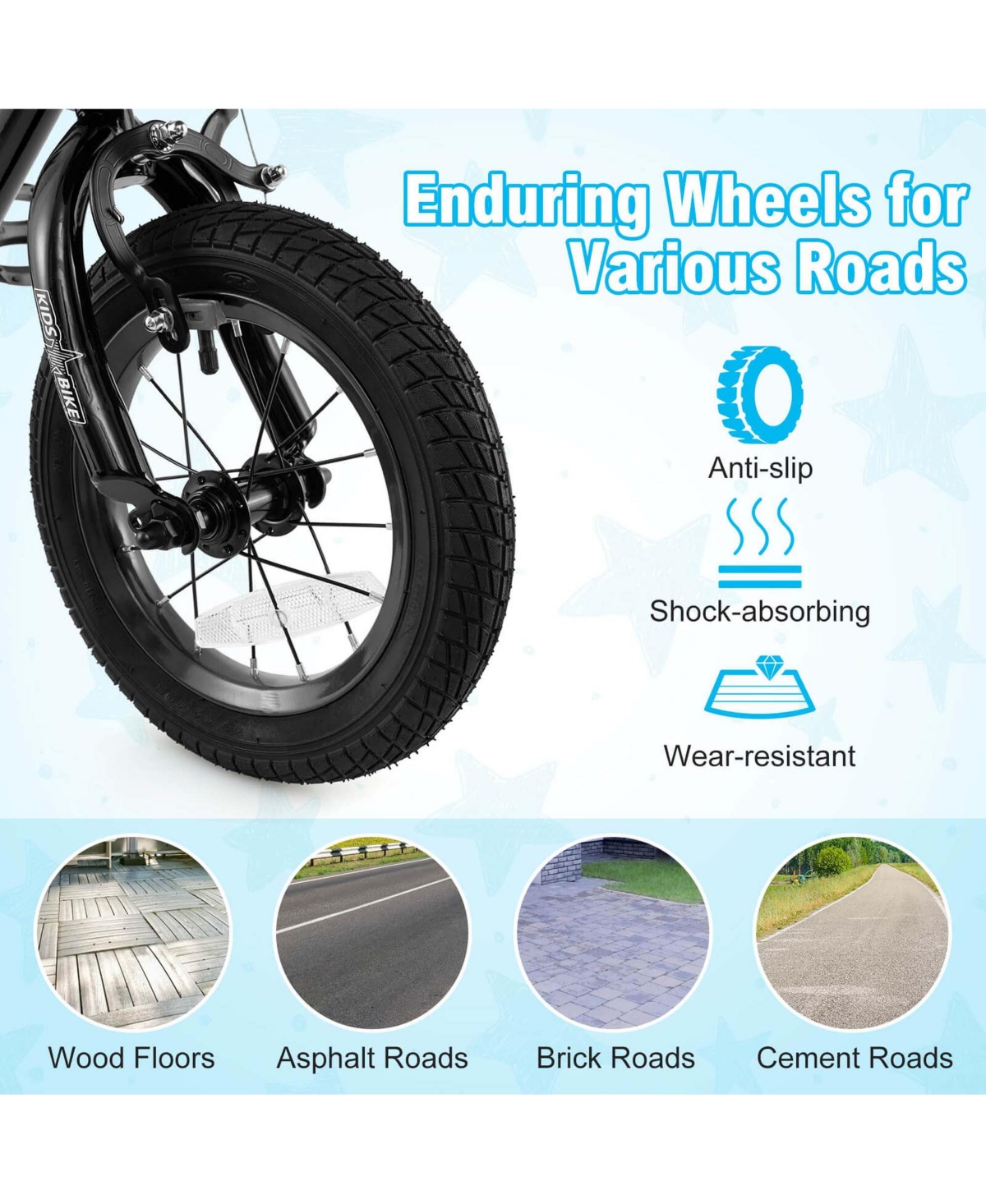 Costway 12" Kid s Bike with Training Wheels Adjustable Handlebar & Seat Handbrake