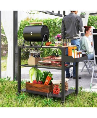 Patio Grill Cart with Storage Rack and Prep Space for BBQ