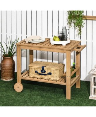 Fir Wood Side Shelves and Storage Rolling Grill Cart