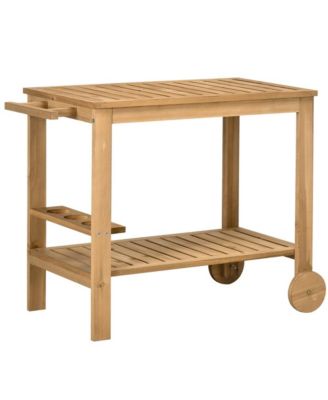 Fir Wood Side Shelves and Storage Rolling Grill Cart