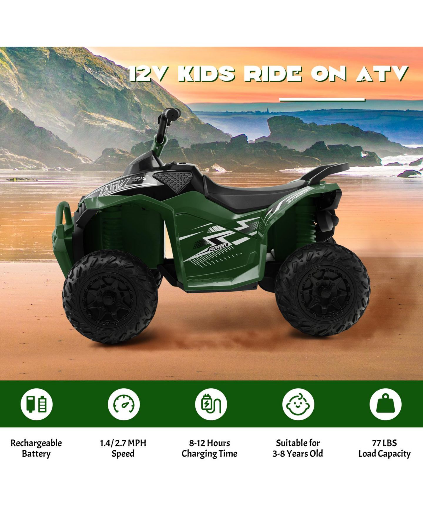 Детская игрушка GIVIMO 12V Kids Ride-On ATV with High/Low Speed, Ages 3+, цвет: Зелёный — фото 10