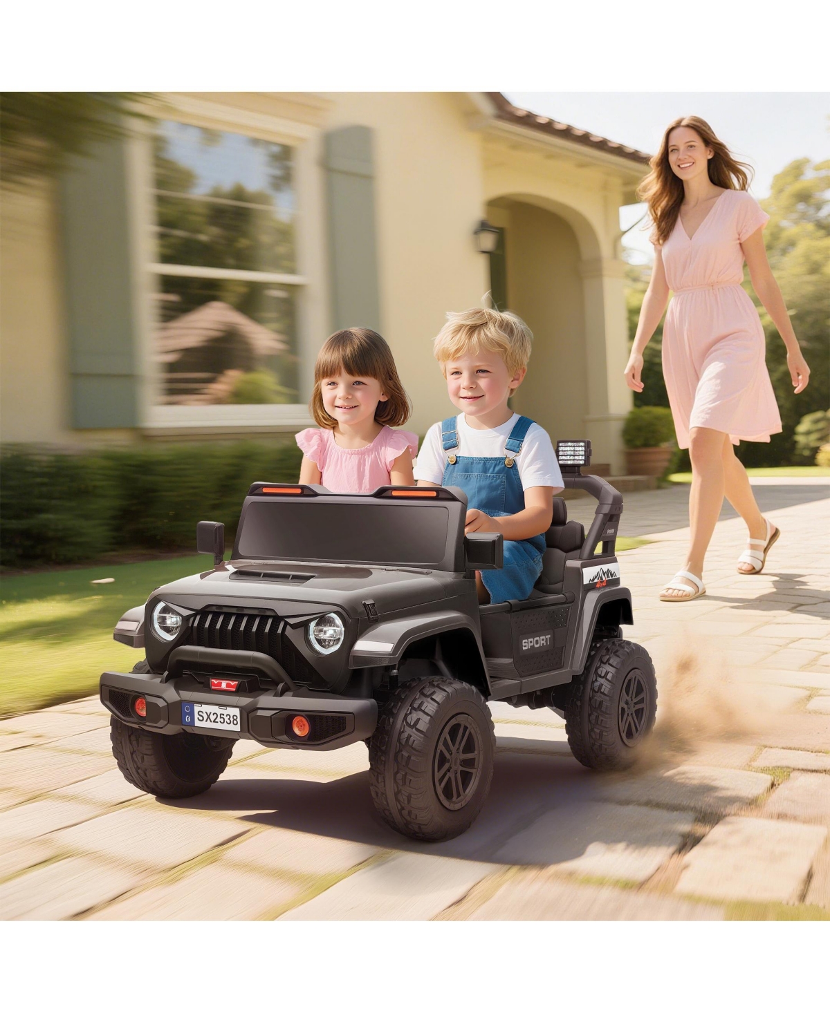 Qaba 24V Ride on Truck Car with 2-Seater, Electric 4 Motors,