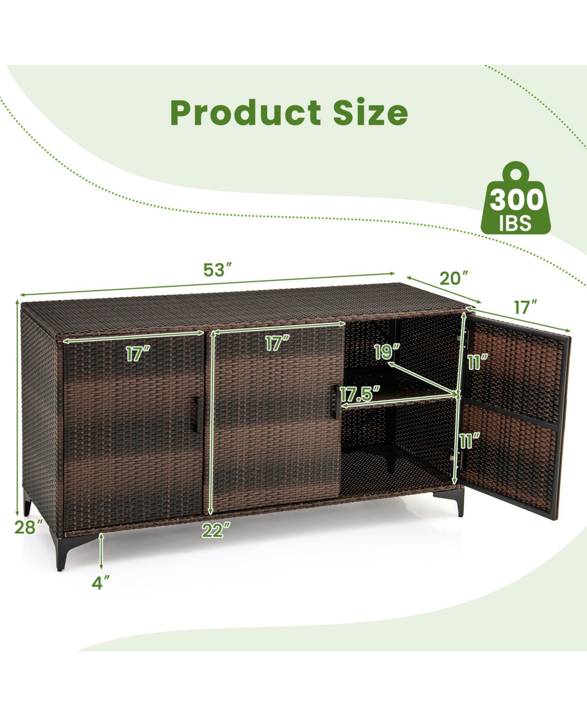 Sugfit 84 Gallon Patio Wicker Deck Box 3-Door Pe Rattan Storage Container with Removable Shelves-Brown