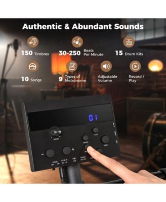 Electric Drum Set Foldable Drum Kit with 10 Demos USB MIDI and 2 Drumsticks