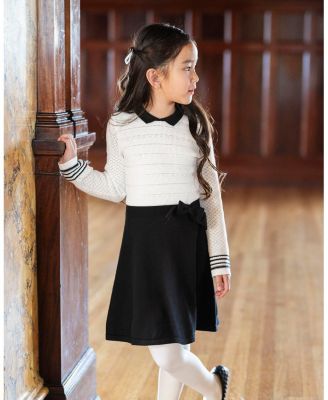 Toddler Girls Organic Peter Pan Collar Sweater Dress with Bow