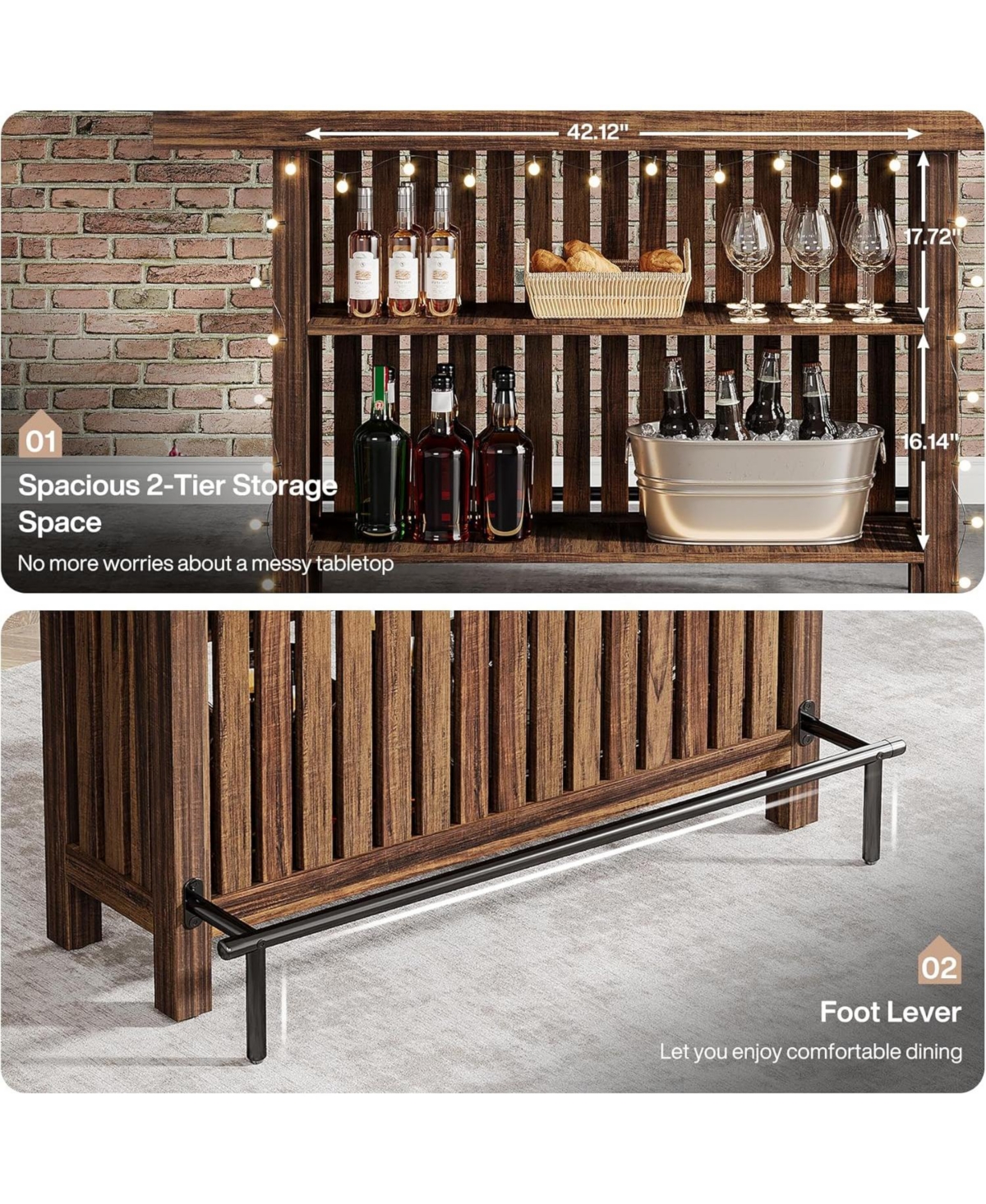 Tribesigns Kitchen Island with 2-Tier Storage, 63-Inch Modern Kitchen Cart with Footrest,Modern Table