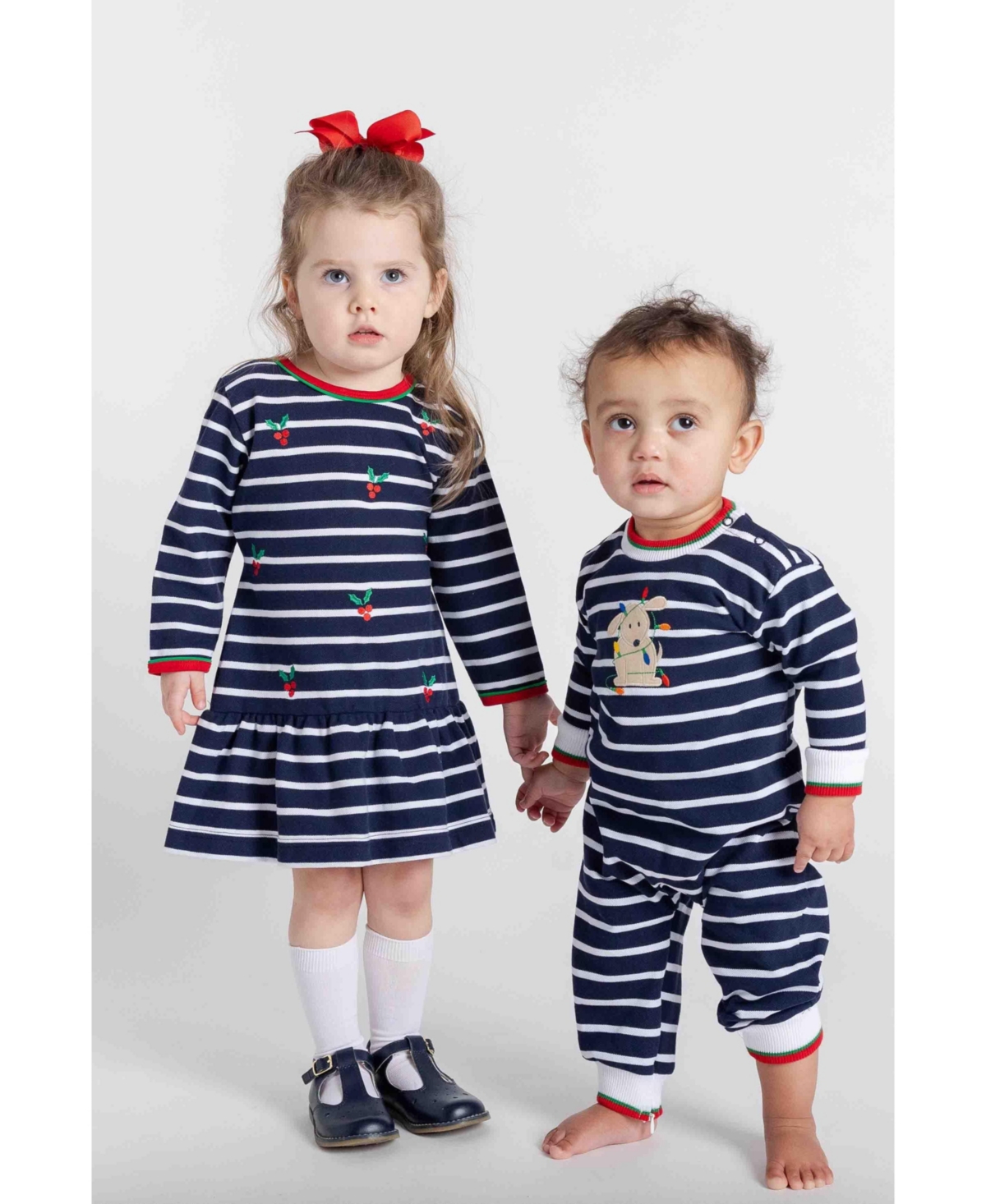 Florence Eiseman Toddler Girls Stripe Knit Dress With Embroidered Holly