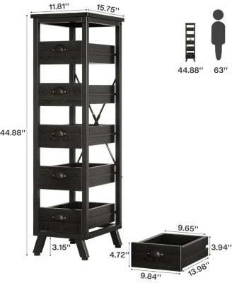 5-Tier Narrow Snack Stand Kitchen Stand Fruit Basket Set of 2,Wood Fruit and Vegetable Storage Rack