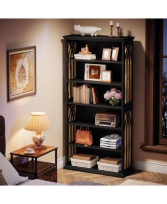 6-Tier Kitchen Pantry, 75-Inch Tall Pantry Cabinet, Large Freestanding Storage Shelves, Wood Pantry Organizer