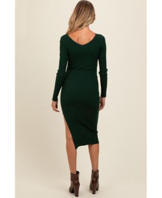 Maternity Ribbed Knit Side Slit Midi Dress