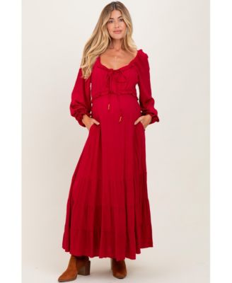 Maternity Motherhood Ruffled Fit-and-Flare Maxi Dress