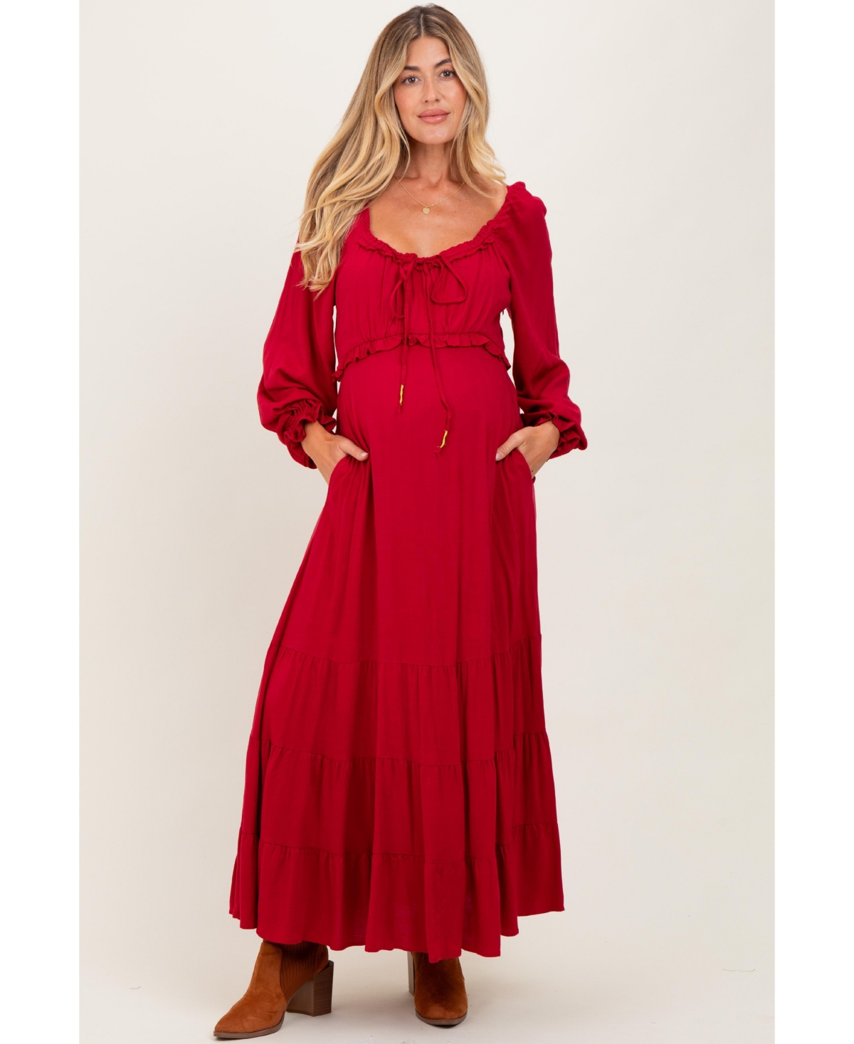 Pinkblush Maternity Motherhood Ruffled Fit-and-Flare Maxi Dress