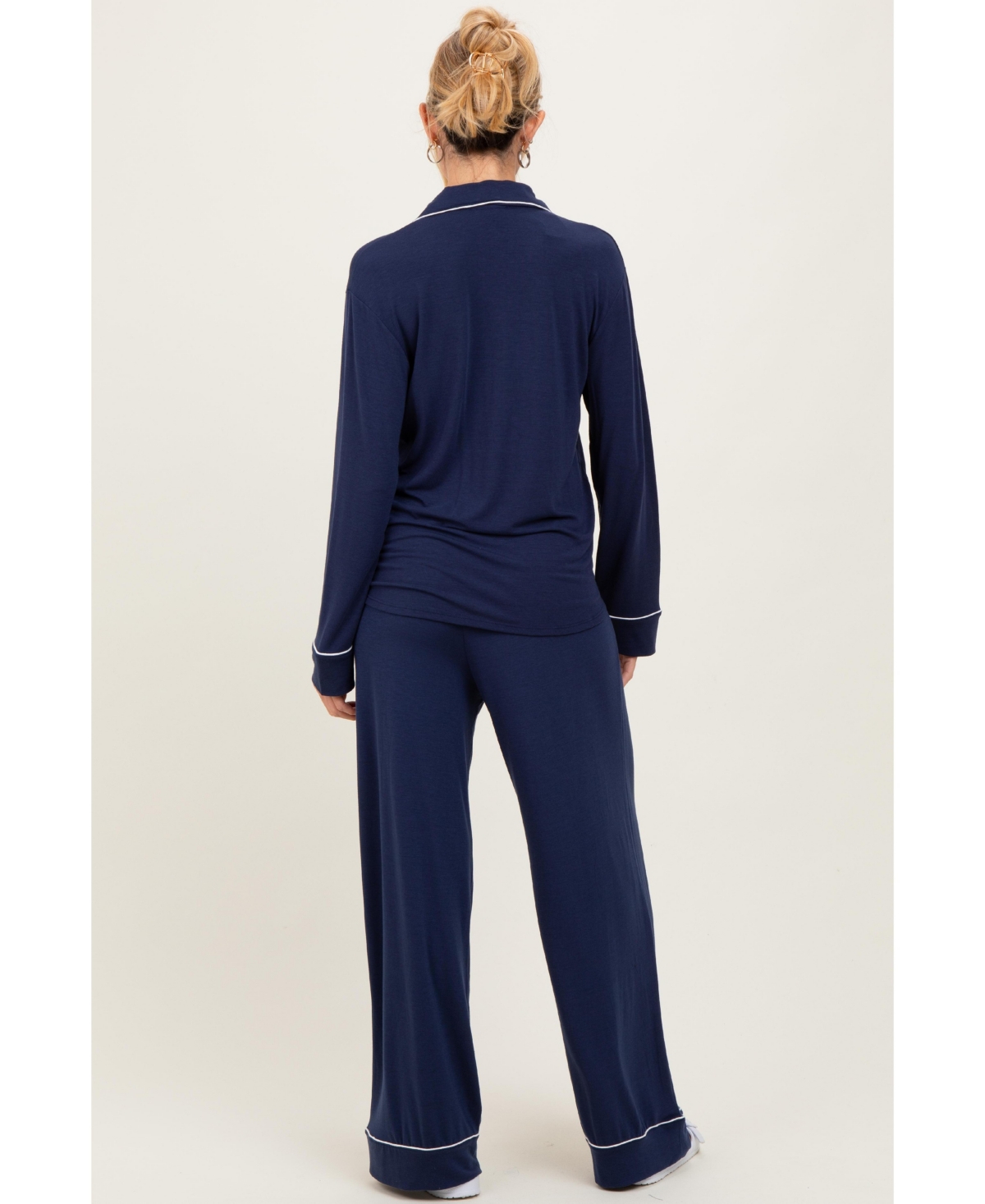 Pinkblush Maternity Black Button Down Top Wide Leg Pant Pajama Set