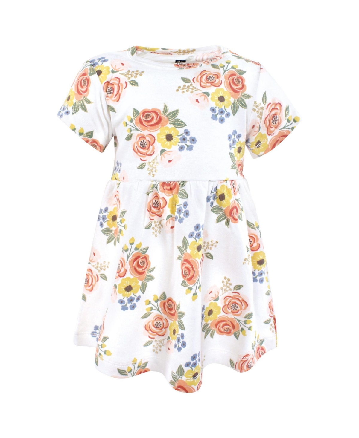 Hudson Baby Toddler Girls Cotton Dress and Cardigan Set, Golden Bouquet