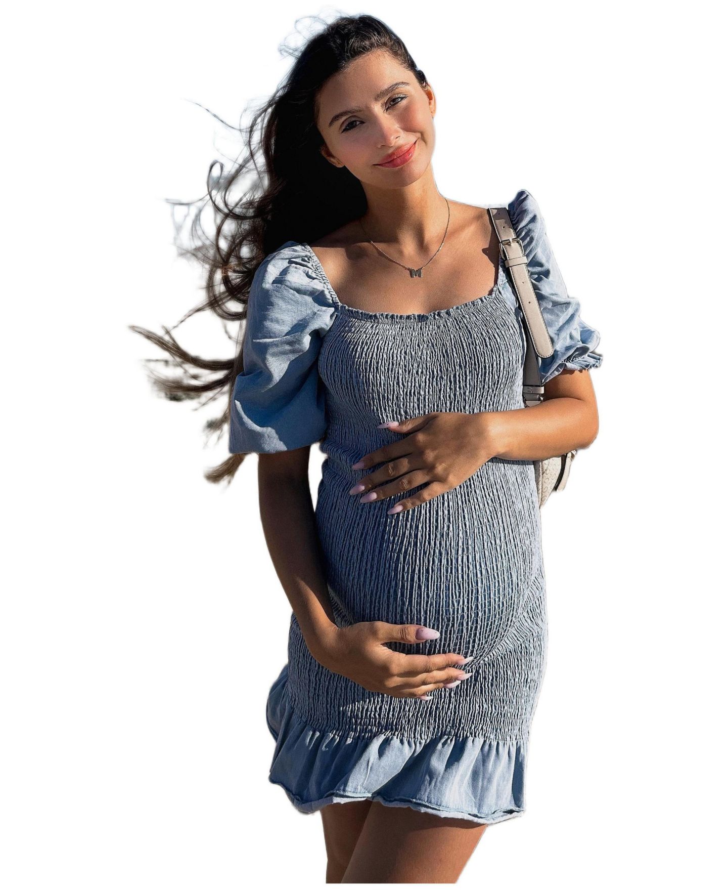 Женское платье Pinkblush Light Blue Square Neck Smocked Denim, цвет: Светлый синий — фото 1