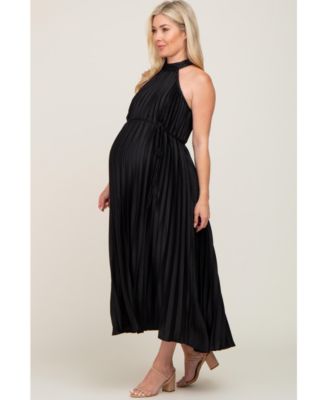 Maternity Black Pleated Halter Dress