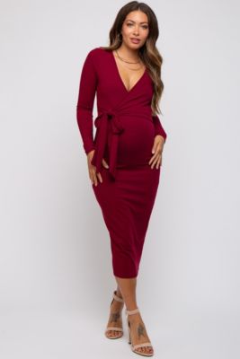 Maternity Denim Blue Ribbed Long Sleeve Wrap Dress