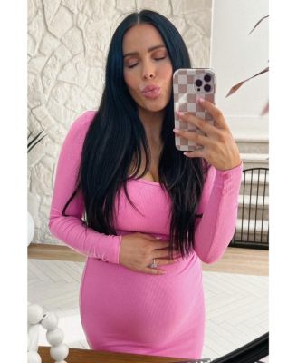 Maternity Black Ribbed Long Sleeve Square Neck Maxi Dress