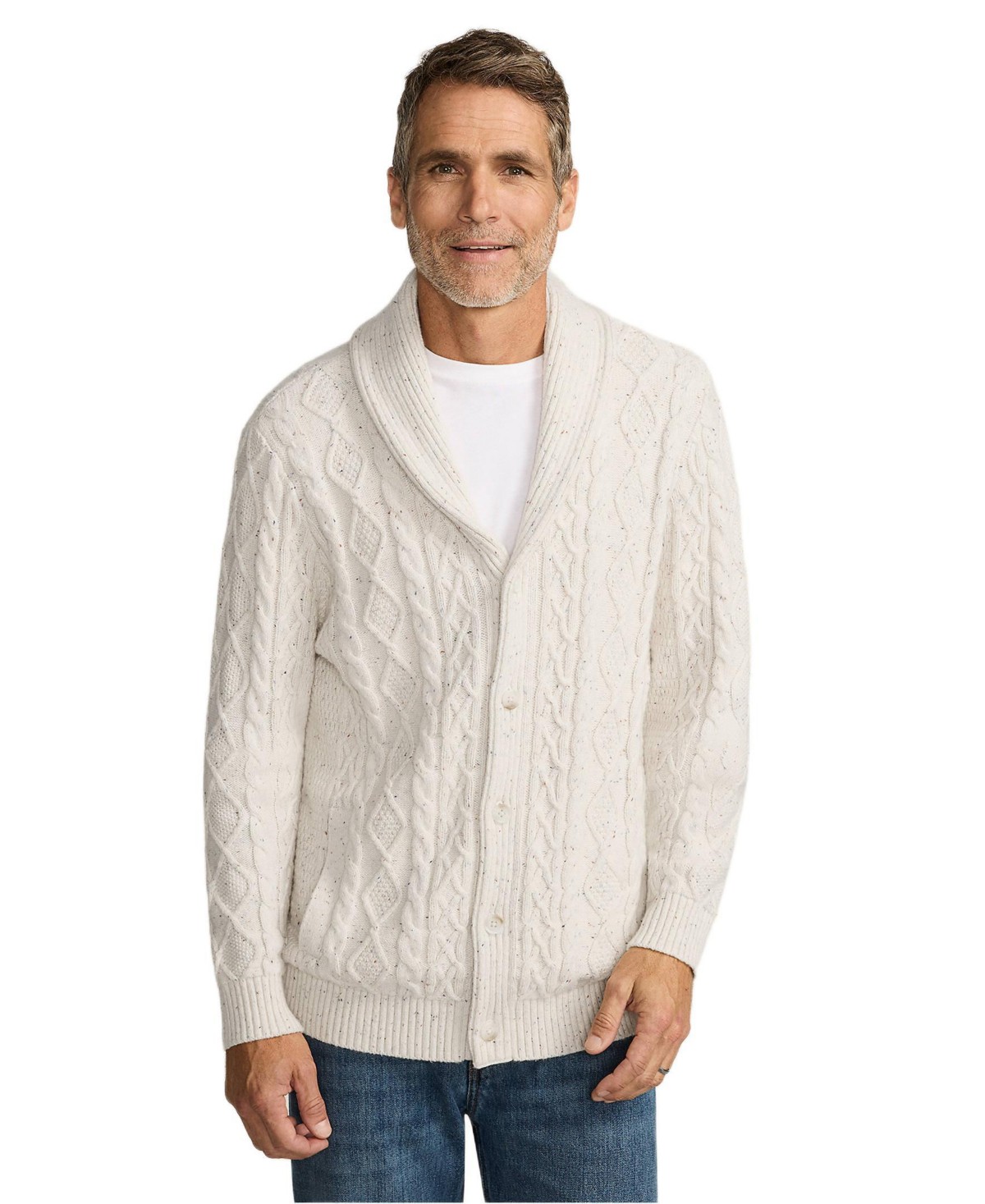 Мужские Lands' End Men's Long Sleeve Cotton Blend Cable Shawl Cardigan — фото 1