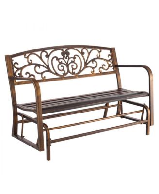 Patio Glider Bench with Metal Frame and Cast Iron Backrest