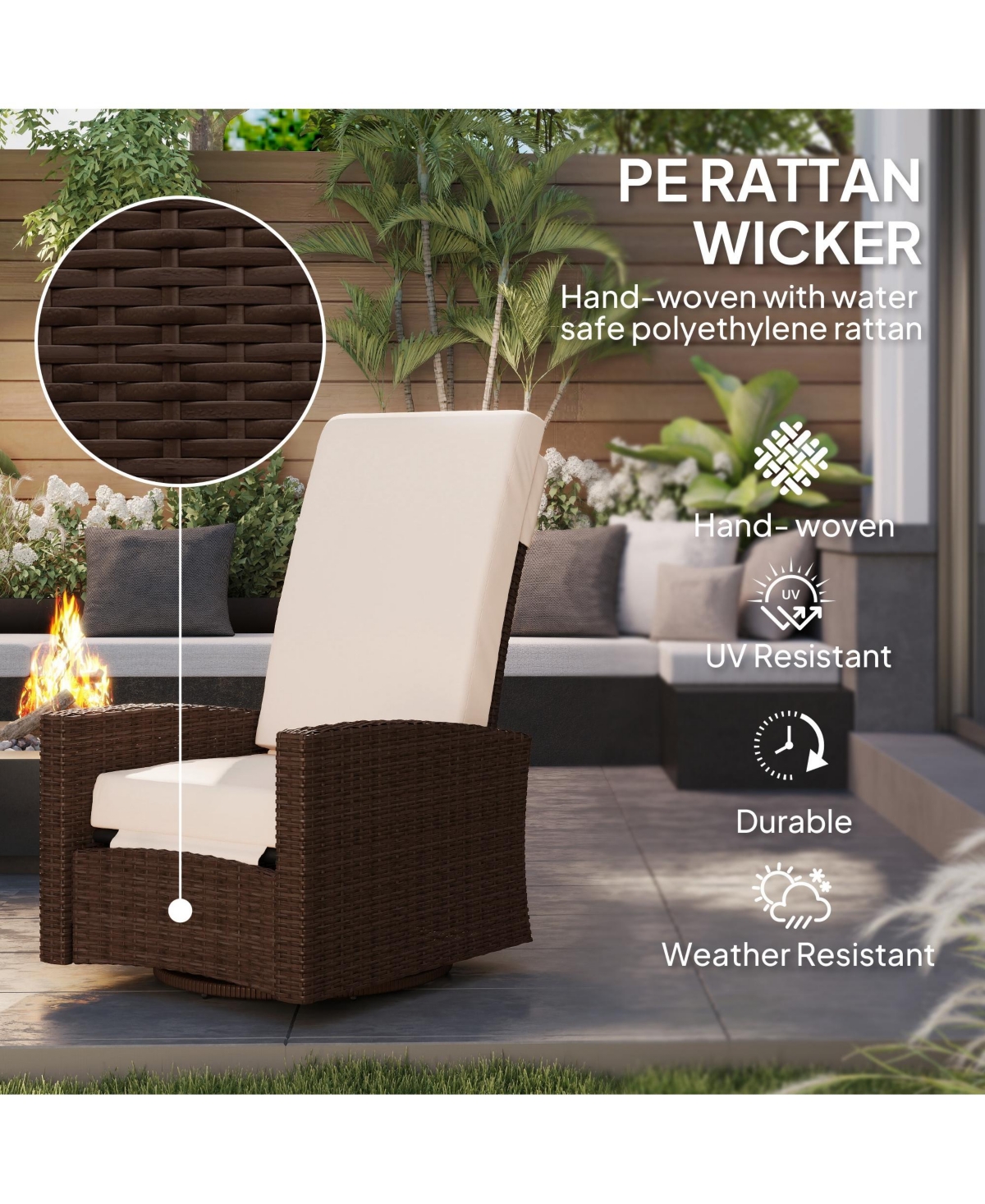 Outsunny Reclining Rat 360° Swivel Chair Cushioned Recliner,