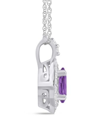 Gemstone and Diamond Halo Pendant Necklace (1/5 ct. t.w.) in 10k White Gold (also in 10k Yellow Gold)