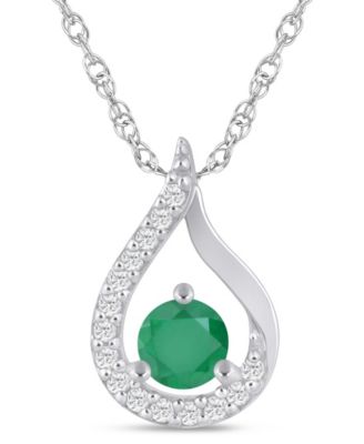 Macy's - Gemstone and Diamond Halo Pendant Necklace (1/6 ct. t.w.) in 10K White Gold (also in 10K Yellow Gold)