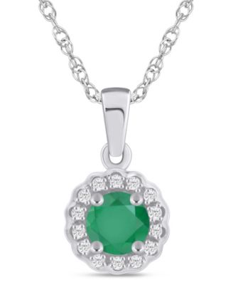 Macy's - Gemstone and Diamond Halo Pendant Necklace (1/20 ct. t.w.) in 10K White Gold (also in 10K Yellow Gold)