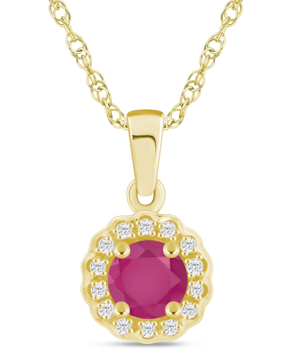 Macy's Gemstone and Diamond Halo Pendant Necklace (1/20 ct. t.w.) in 10k White Gold (also in 10k Yellow Gold) - Ruby Yellow Gold